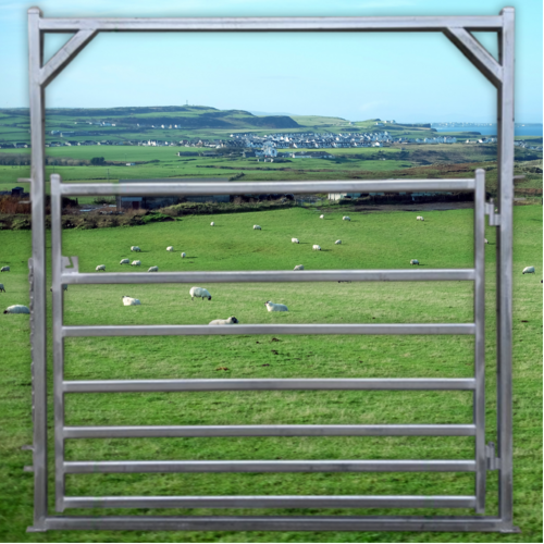 COMBINATION GATE IN FRAME 7 OVAL ANTI-BRUISE RAILS CATTLE HORSE SHEEP GOAT ALPACA STOCK YARD GATE HOBBY FARM PORTABLE YARD - 2.3M (H) x 2.2M (W)